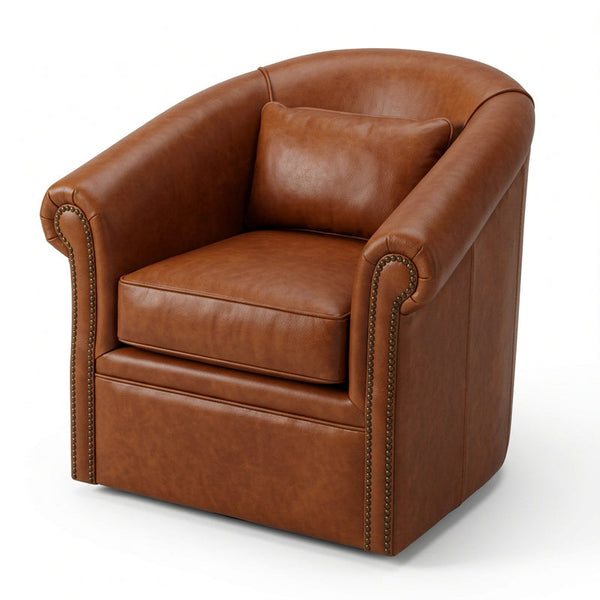 Chester Leather Barrel Swivel Accent Chair