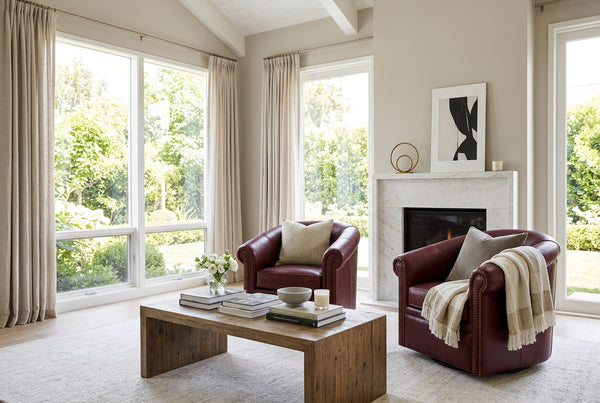 Chester Leather Barrel Swivel Accent Chair