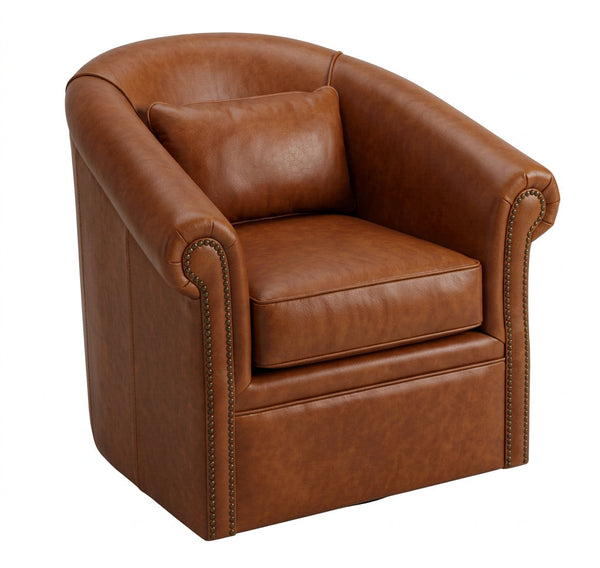 Chester Leather Barrel Swivel Accent Chair