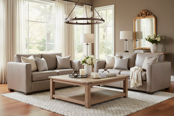 Townsend Two Cushion Track Arm Leather Loveseat