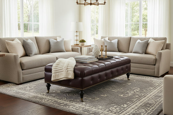 Belport 67 Inch Long Deep Button Tufted Leather Coffee Table Bench