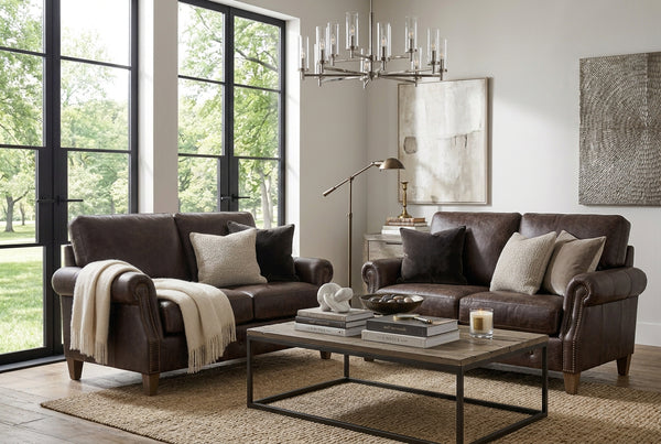 Harris Pillow Back Leather Loveseat With Nailhead Trim