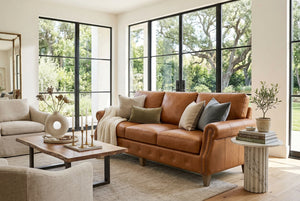 Harris 86 Inch Pillow Back Leather Sofa With Nailhead Trim