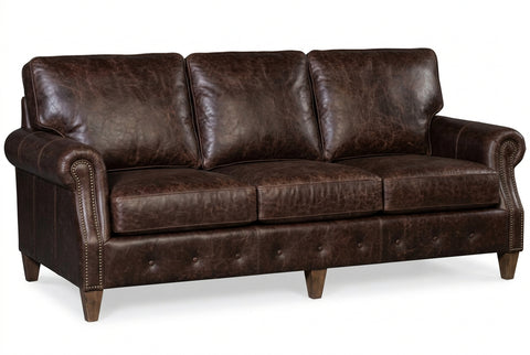 Harris 86 Inch Pillow Back Leather Sofa With Nailhead Trim