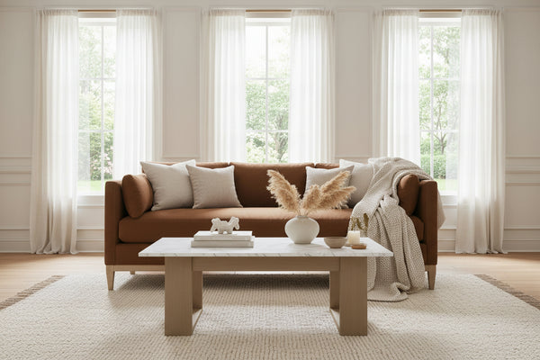 Georgia 86 Inch "Quick Ship" Single Bench Seat Brown Linen Blend Sofa