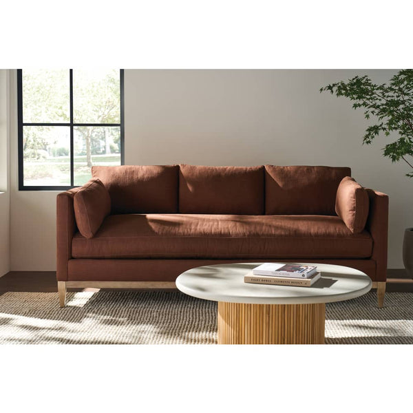 Georgia 86 Inch "Quick Ship" Single Bench Seat Brown Linen Blend Sofa