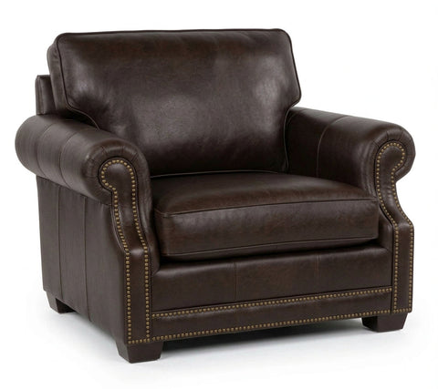 Robinson 58" Pillow Back Leather Chair And A Half With Nailhead Trim
