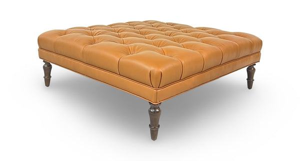 Winton Tufted 36", 40", 44", Or 48" Inch Square Leather Ottoman (4 Sizes Available)