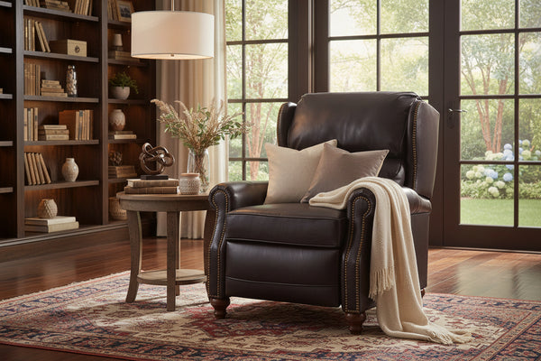 Doyle Leather Bustle Pillow Back Recliner