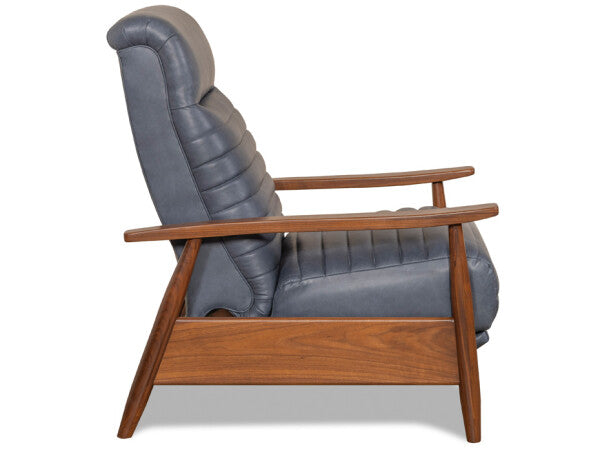 Anton Mid-Century Modern Leather And Wood Recliner Chair