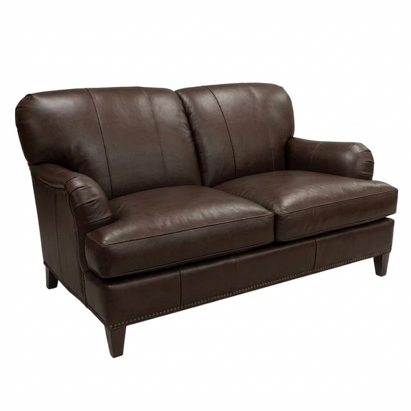 Lichfield English Arm Tight Back Leather Loveseat With Nailhead Trim