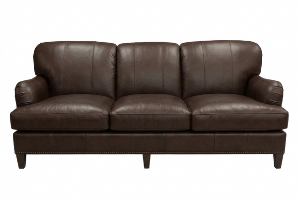 Lichfield 89 Inch English Tight Back Leather Sofa With Nailhead Trim