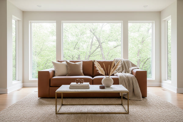 Preston 108 Inch Two Cushion Wide Track Arm Leather Sofa