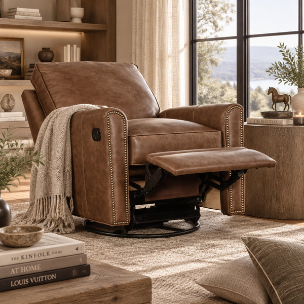 Ellis SWIVEL / GLIDER Leather Pillow Back Recliner Chair - Experience Luxurious Comfort