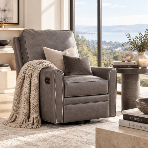 Ellis SWIVEL / GLIDER Leather Pillow Back Recliner Chair - Experience Luxurious Comfort
