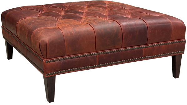 Ames Tufted 36", 42" Or 46" Inch Square Leather Ottoman (3 Sizes Available)