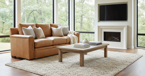 Francisco 86 Inch Three Seat Layered Track Arm Leather Pillow Back Couch With Nails
