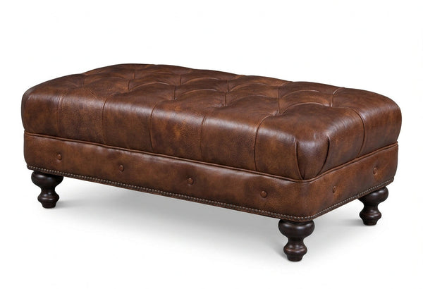 Norwich 46 Inch Rectangular Button Tufted Leather Upholstered Ottoman Coffee Table