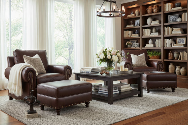 Hampton Leather Pillow Back Club Chair w/ Nailhead Trim