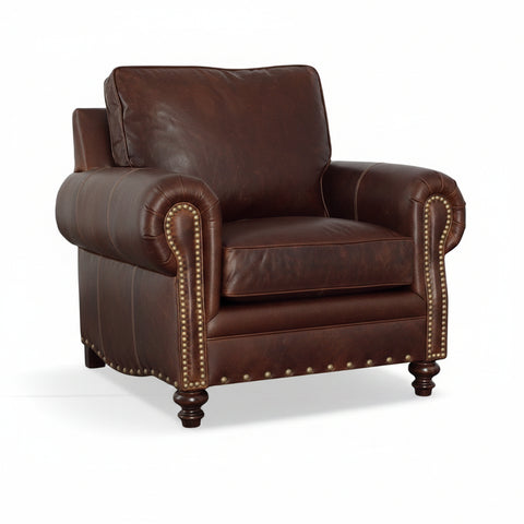 Hampton Leather Pillow Back Club Chair w/ Nailhead Trim