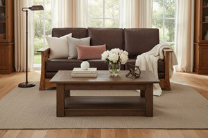 Highland 85 Inch White Oak Mission Style Leather Sofa