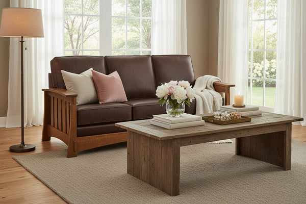 Highland White Oak Mission Style Reclining Leather Seating Collection
