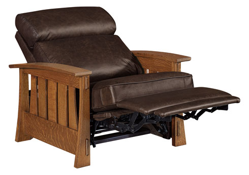Highland "WALL HUGGER" White Oak Mission Style Leather Reclining Chair