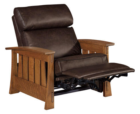 Highland "WALL HUGGER" White Oak Mission Style Leather Reclining Chair