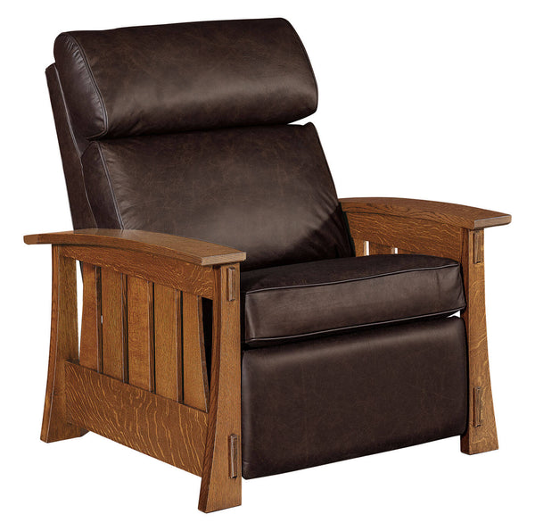 Highland "WALL HUGGER" White Oak Mission Style Leather Reclining Chair