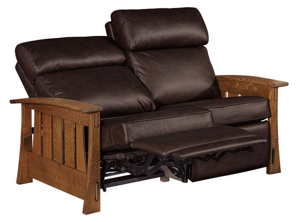 Highland "WALL HUGGER" White Oak Mission Style Leather Reclining Loveseat