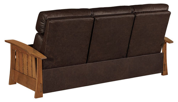 Highland 88 Inch "WALL HUGGER" White Oak Mission Style Leather Reclining Sofa