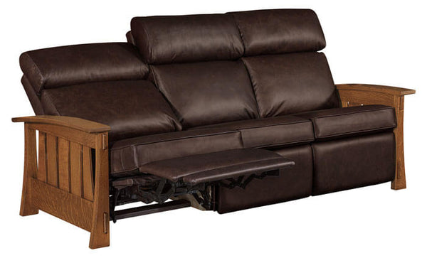 Highland 88 Inch "WALL HUGGER" White Oak Mission Style Leather Reclining Sofa