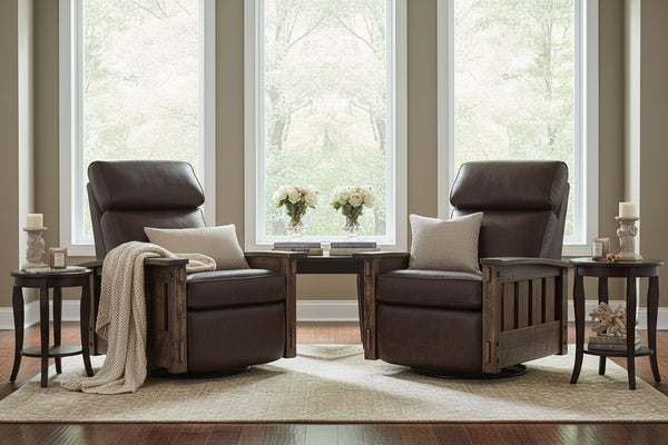 Stockton SWIVEL/GLIDER Rough Sawn Mission Style Leather Reclining Chair