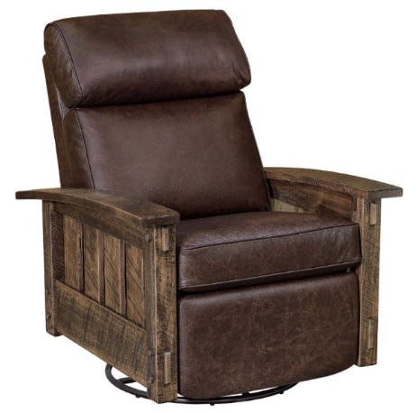 Stockton SWIVEL/GLIDER Rough Sawn Mission Style Leather Reclining Chair