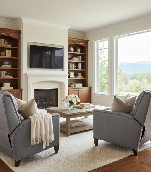 Akins Leather Bustle Pillow Back Recliner