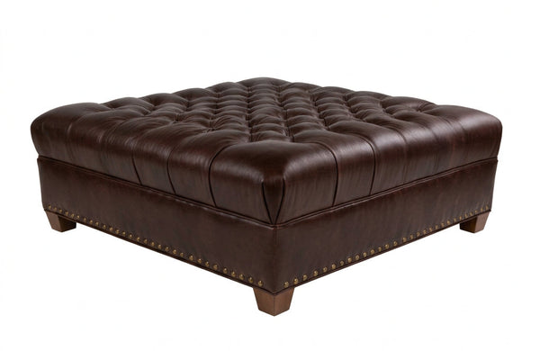 Anderson 48 Inch Square Large Button Tufted Chesterfield Leather Ottoman