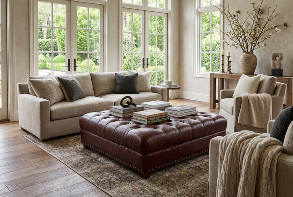 Anderson 48 Inch Square Large Button Tufted Chesterfield Leather Ottoman