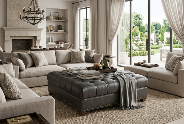 Anderson 48 Inch Square Large Button Tufted Chesterfield Leather Ottoman