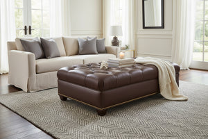 Anne 56 Inch Long Chesterfield Tufted Leather Coffee Table Bench