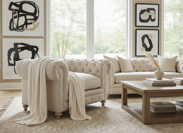 Armstrong Linen "Quick Ship" Tufted Fabric Club Chair