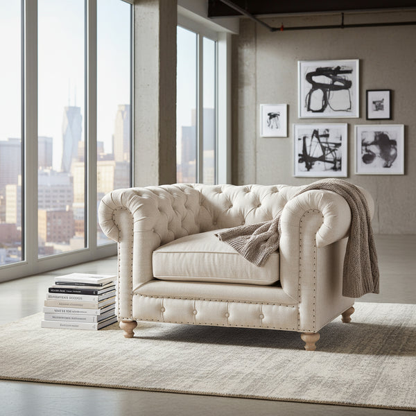 Armstrong Tufted Chesterfield "Ready To Ship" Fabric Living Room Chair