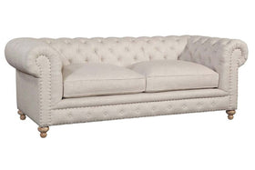 Armstrong 90 Inch "Quick Ship" Tufted Chesterfield Sofa In Classic Linen-OUT OF STOCK UNTIL 5/31/2024