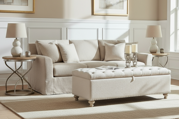 Armstrong "Quick Ship" 62 Inch Storage Tufted Top Ottoman