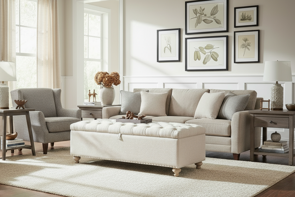 Armstrong "Quick Ship" 62 Inch Storage Tufted Top Ottoman