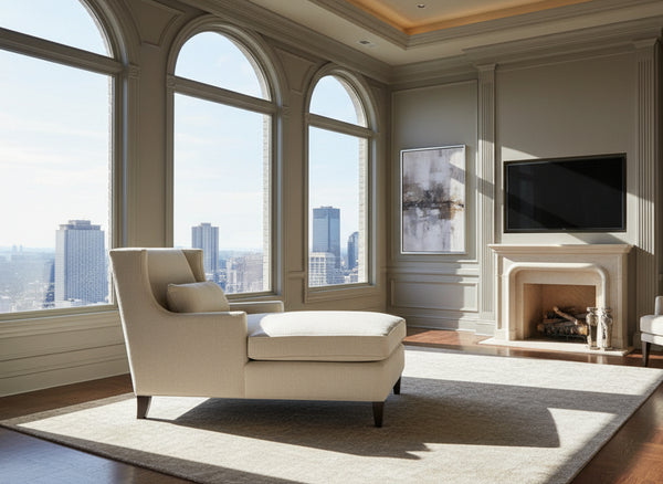 Matilda Cream "Quick Ship" Wing Back Fabric Chaise Lounge