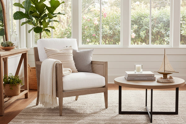Holloway Natural "Quick Ship" Fabric Accent Chair With Decorative Cane / Wood Base