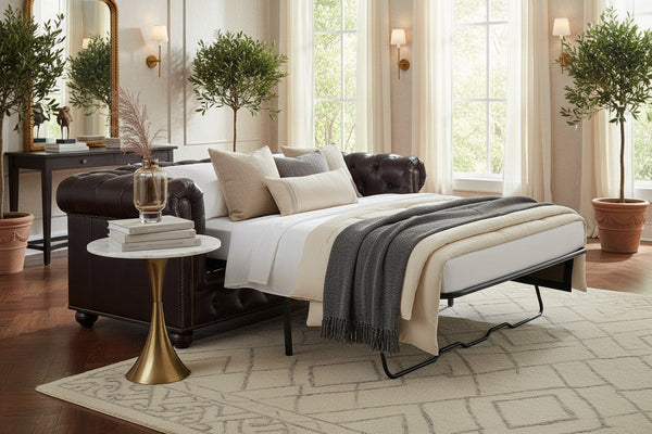 Barrington 88 Inch Leather Tufted Sleeper Sofa