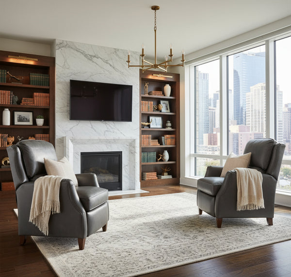 Bradford Sculpted English Arm Leather Bustle Back Reclining Chair