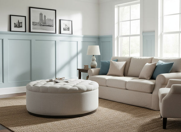 Bree 36", 44", Or 48" Inch Round Tufted Fabric Ottoman (3 Sizes Available)