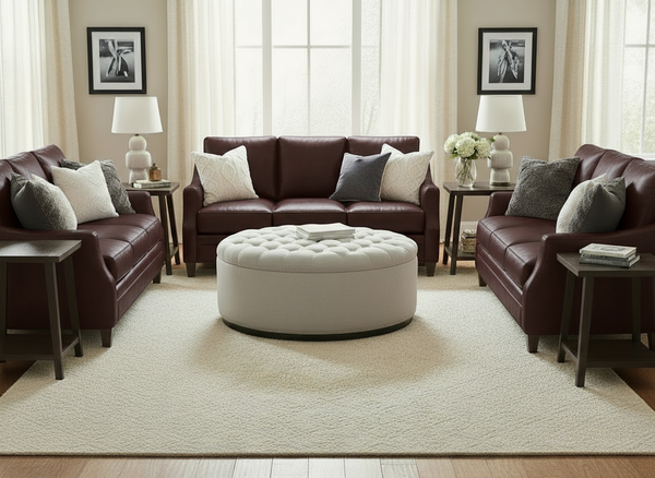 Bree 36", 44", Or 48" Inch Round Tufted Fabric Ottoman (3 Sizes Available)